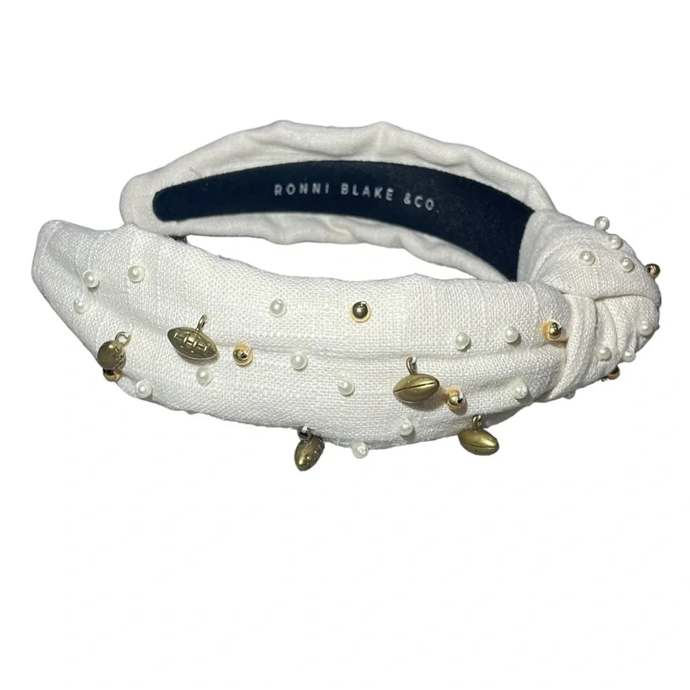 Ronni Blake & Co Football Knotted Headband Women OS Cream Excellent Pearl Charms